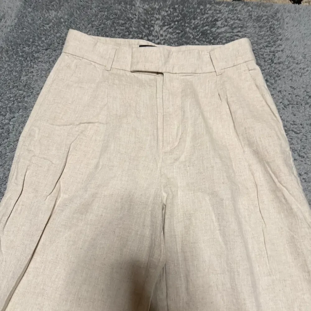 Banana Republic Wide Leg Pants Womens 6 Petite Cream Linen Blend High Rise